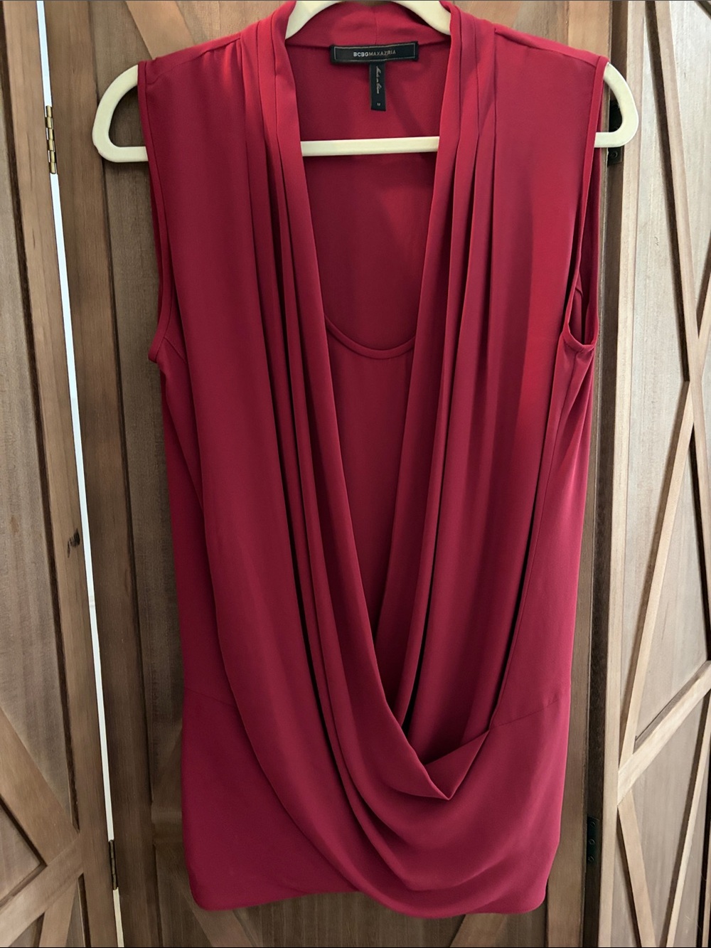 BCBGMaxAzria Draped Sleeveless Cowl Neck Top in Deep Red SIZE MEDIUM